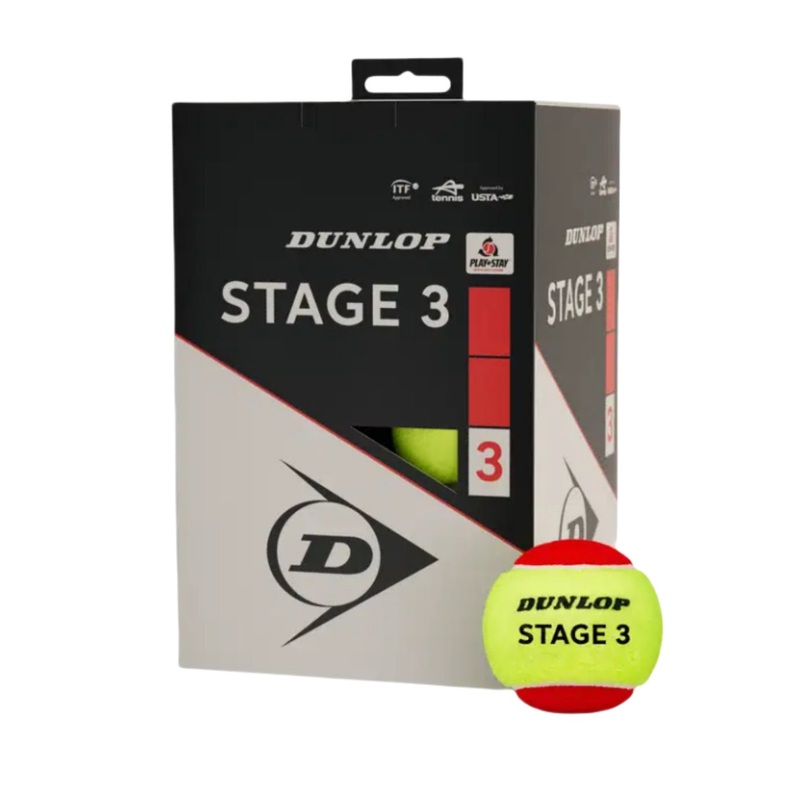DUNLOP Stage 3 Red (12 In 1 Box) Beginner Tennis Balls  Slower Speed & Larger Size