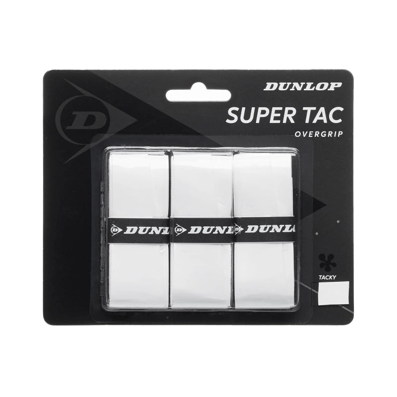 DUNLOP Super Tac Overgrip (3 Wraps)  White | Ultra Tacky & Durable