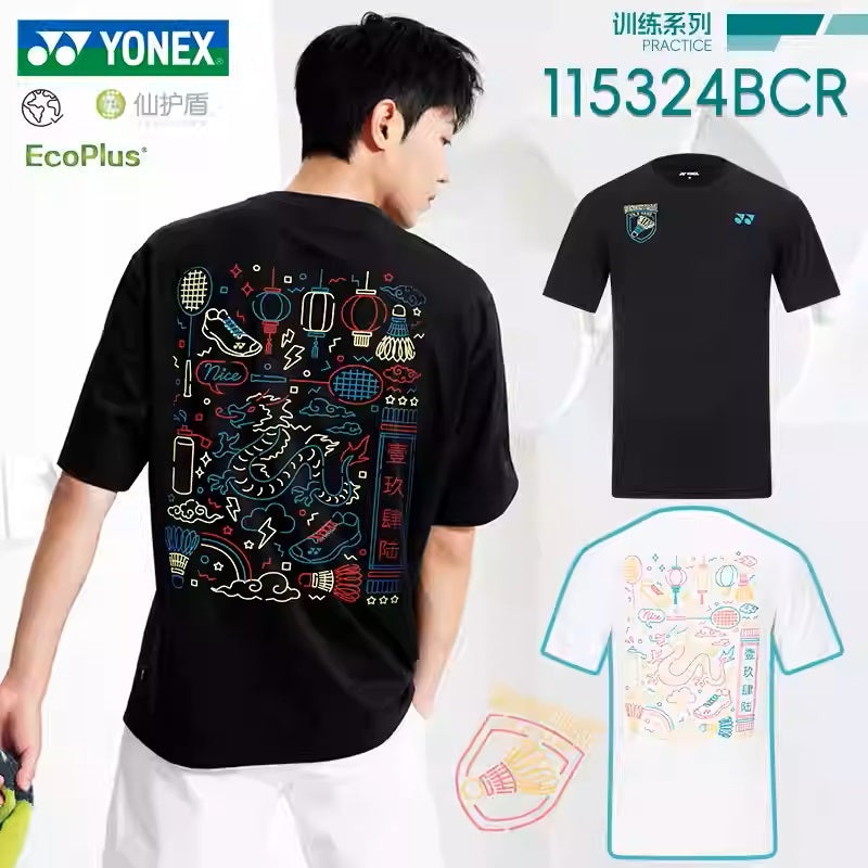 YONEX Men’s T-Shirt 115324BCR|White (011)|Black (007)|M|L|O (XL)|XO (XXL)|XXO (XXXL)
